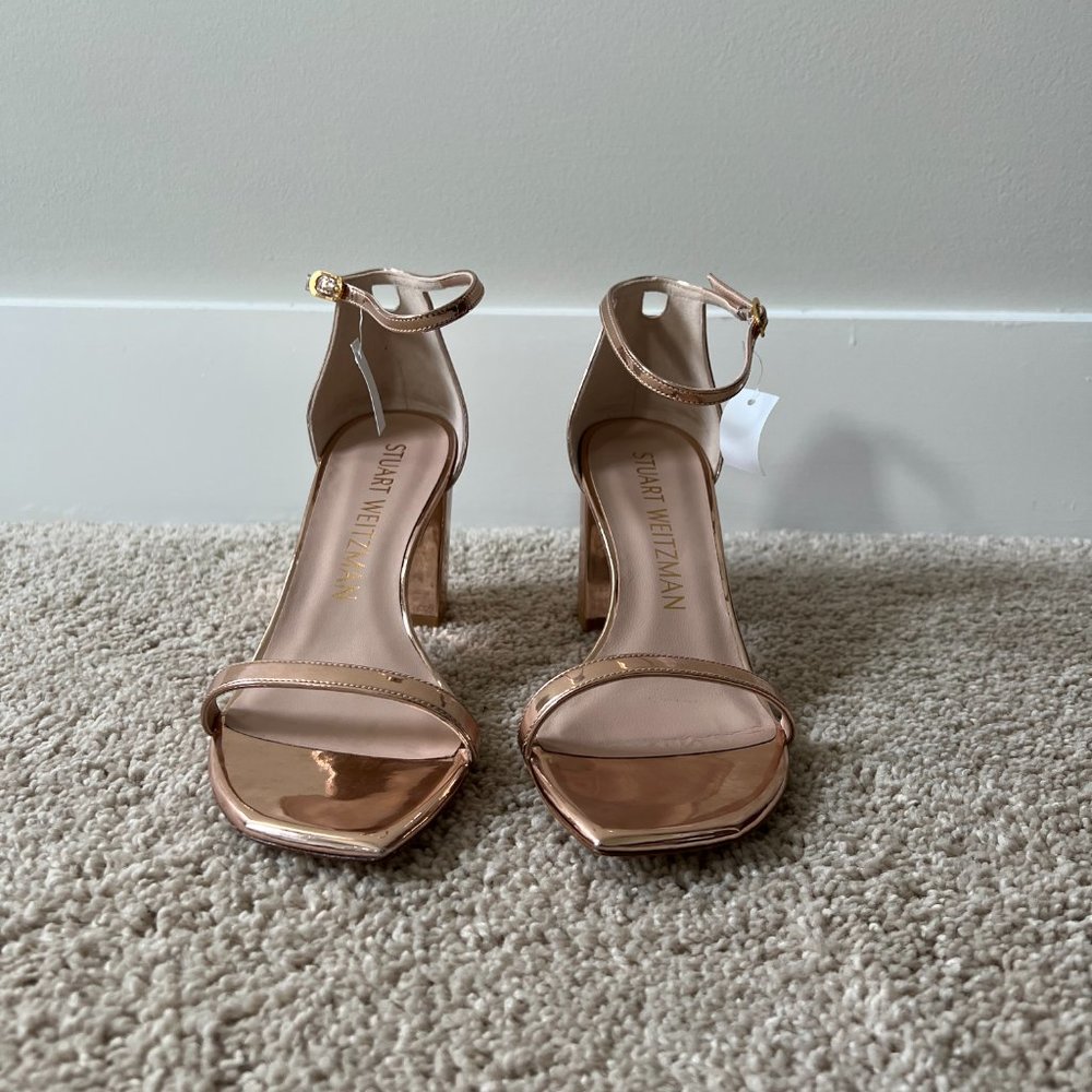 Stuart Weitzman Amelina Block-Heel Sandals Rose Gold NWT - Picture 4 of 10